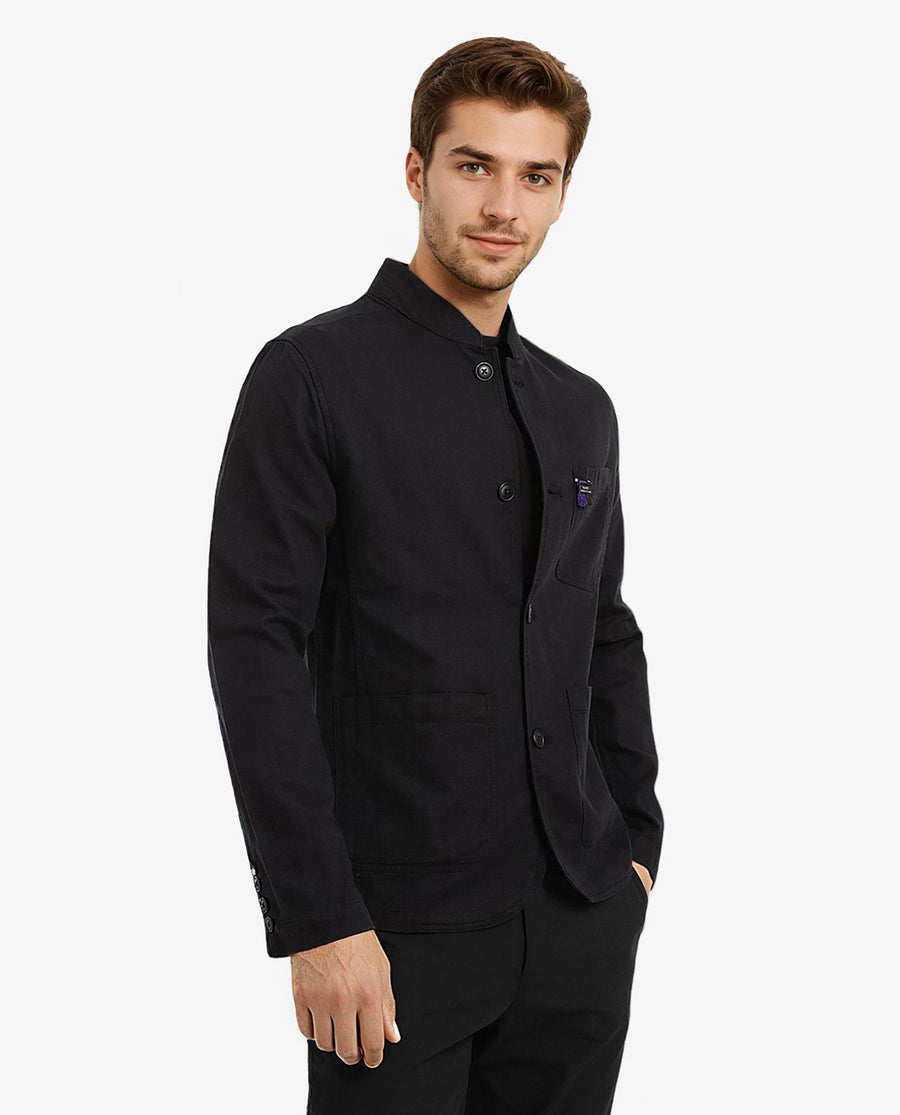 Rare Rabbit Men's Bastein Navy Cotton Plain Relaxed Fit Full Sleeve Mandarin Collar Jacket