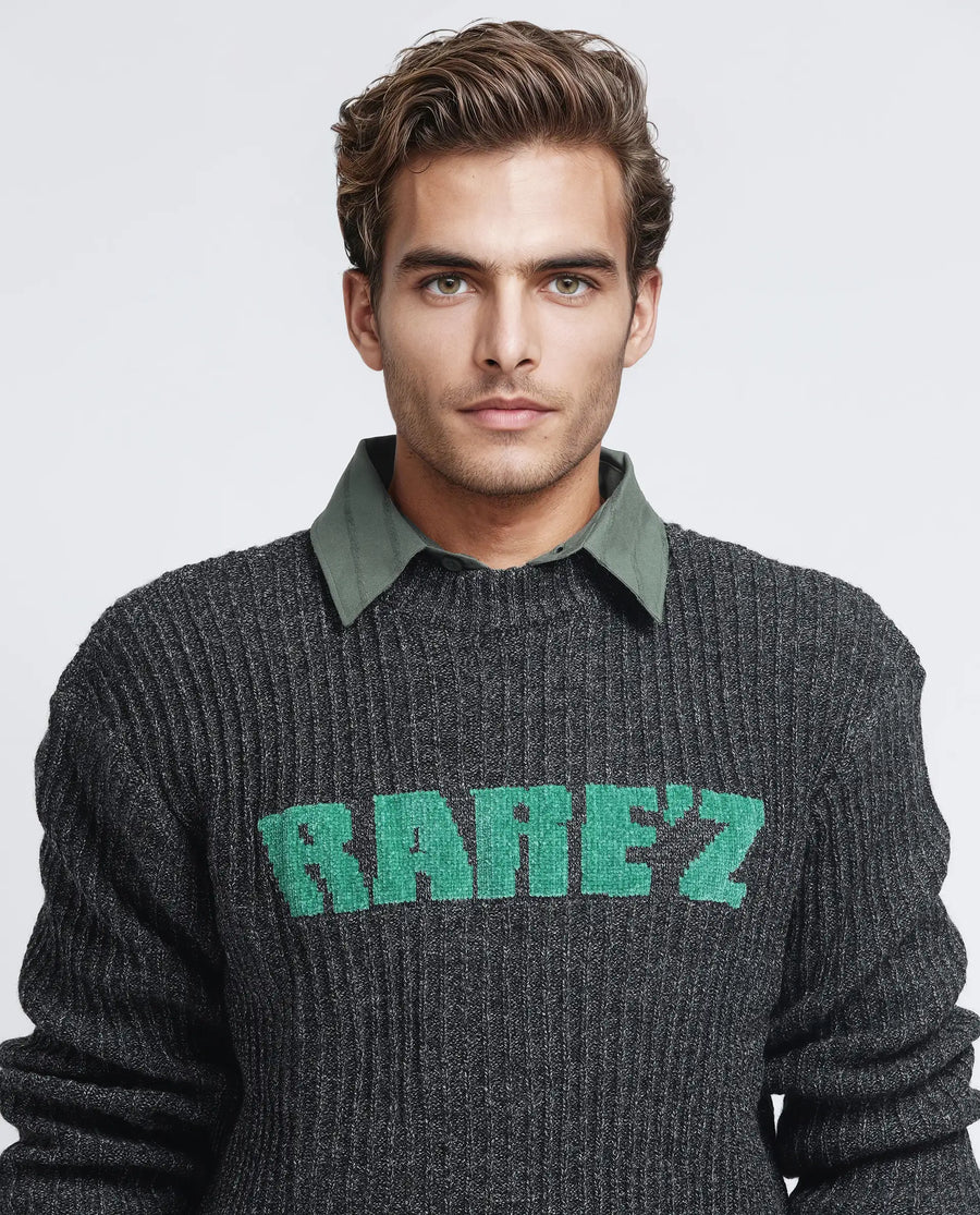 Rare Rabbit Men's Batten Dark Grey Cotton Brand Logo Print Regular Fit Full Sleeve Crew Neck Sweater
