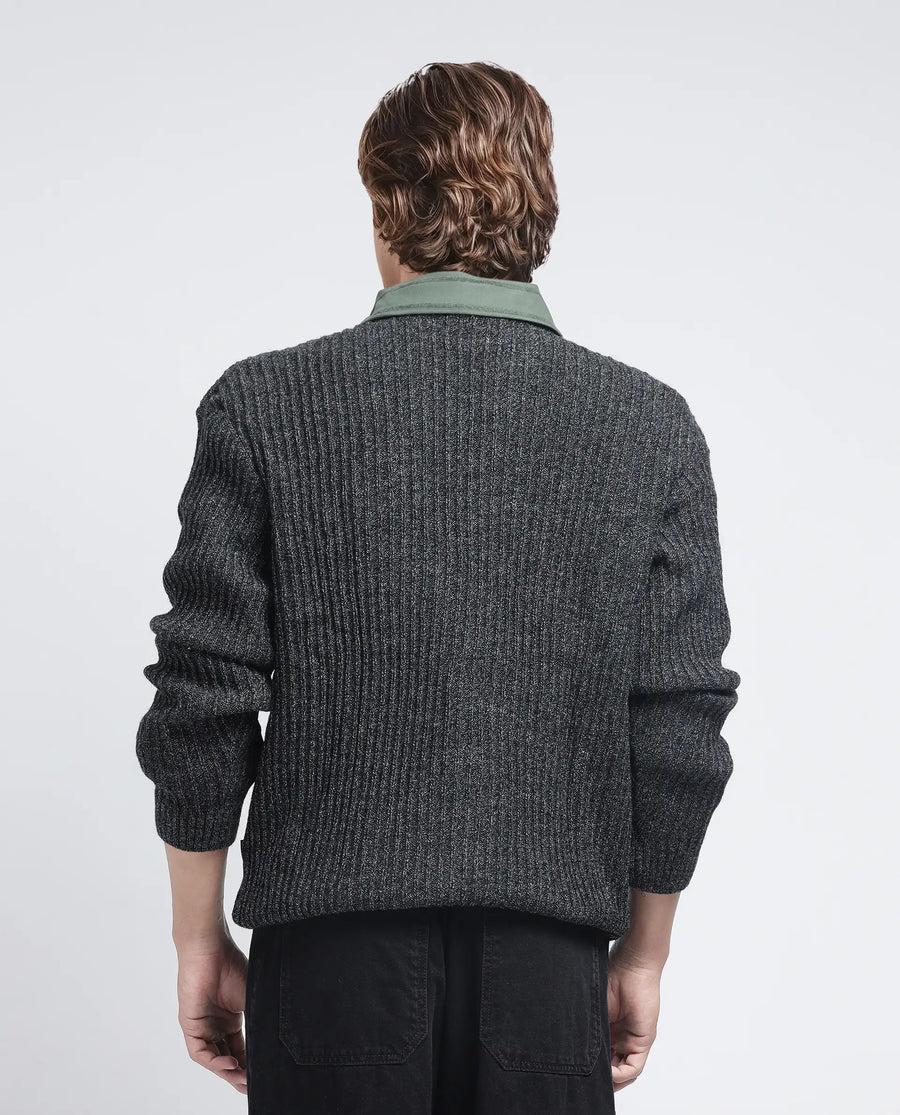 Rare Rabbit Men's Batten Dark Grey Cotton Brand Logo Print Regular Fit Full Sleeve Crew Neck Sweater