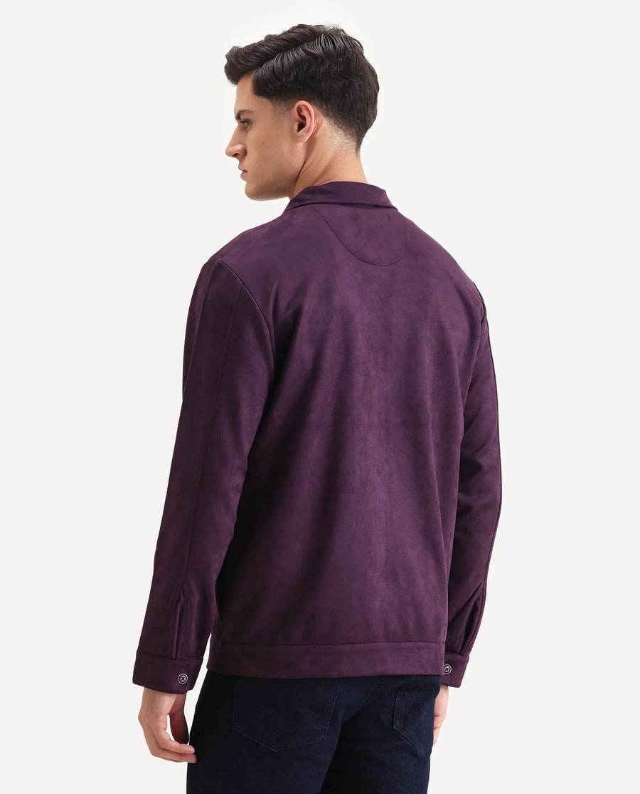 Rare Rabbit Men's Bax-25 Purple Polyester Blend Plain Relaxed Fit Full Sleeve Spread Collar Jacket