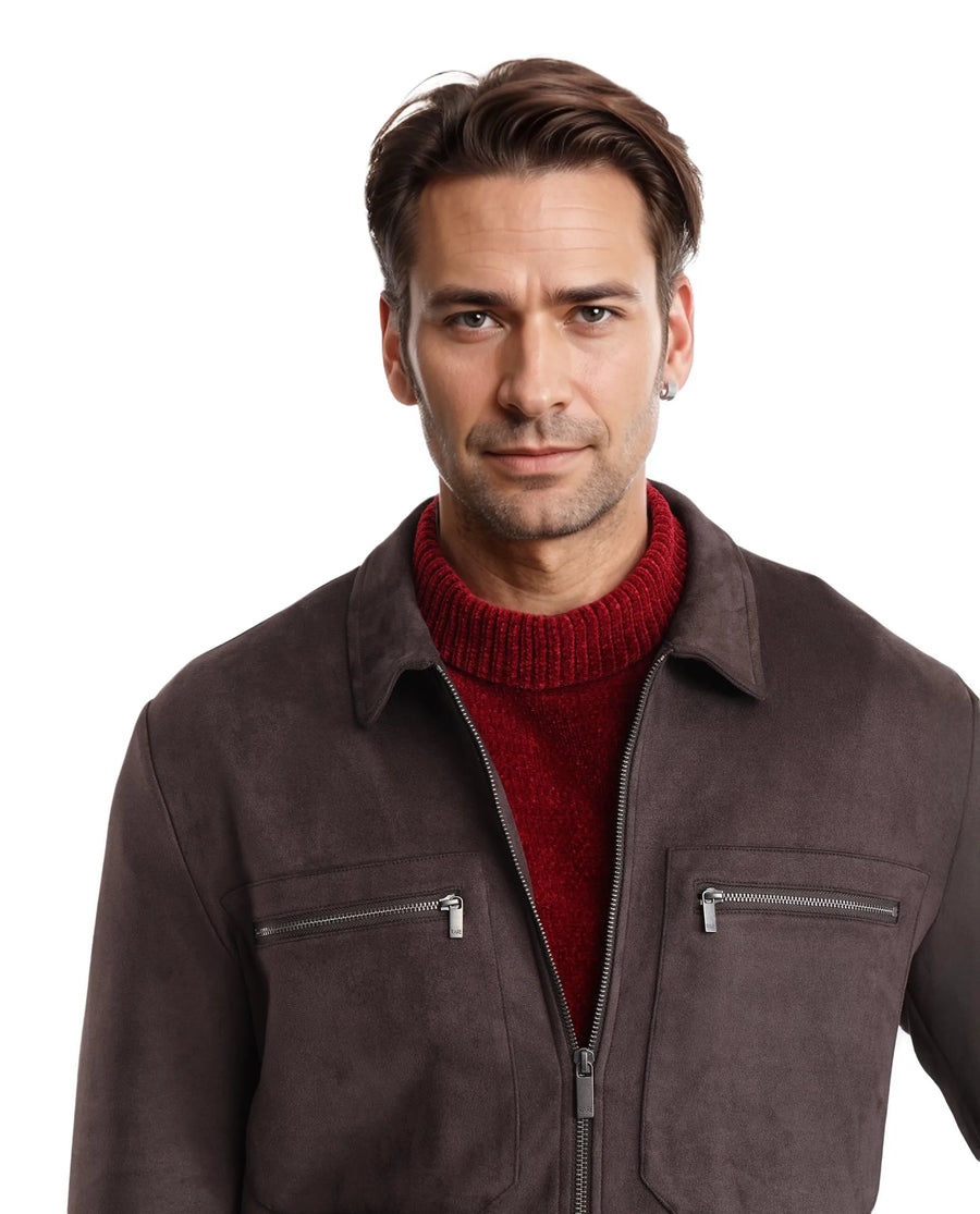 Rare Rabbit Men's Bax-3 Dark Brown Polyester Blend Plain Relaxed Fit Full Sleeve Spread Collar Jacket