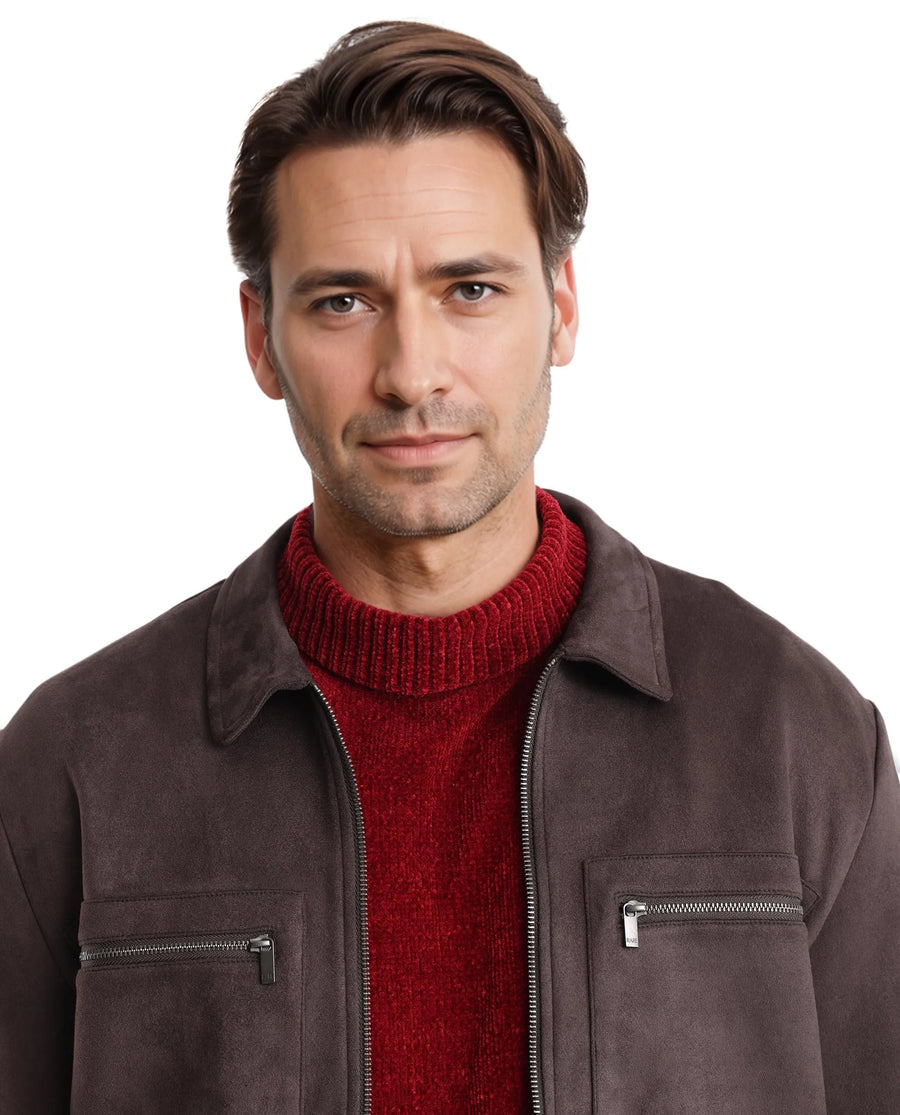 Rare Rabbit Men's Bax-3 Dark Brown Polyester Blend Plain Relaxed Fit Full Sleeve Spread Collar Jacket