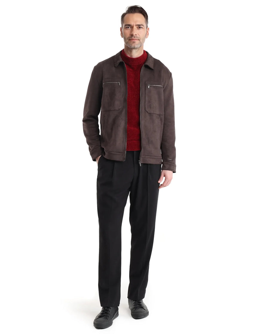 Rare Rabbit Men's Bax-3 Dark Brown Polyester Blend Plain Relaxed Fit Full Sleeve Spread Collar Jacket