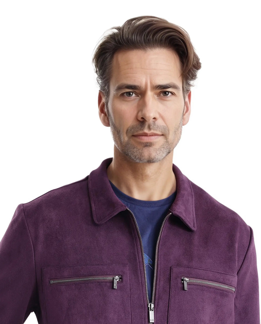 Rare Rabbit Men's Bax-3 Dark Purple Polyester Plain Relaxed Fit Full Sleeve Spread Collar Jacket