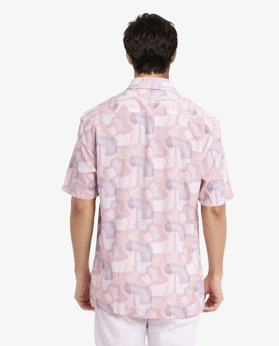 Rare Rabbit Men's Baykal Light Brown Viscose Abstract Print Regular Fit Half Sleeve Collared Shirt