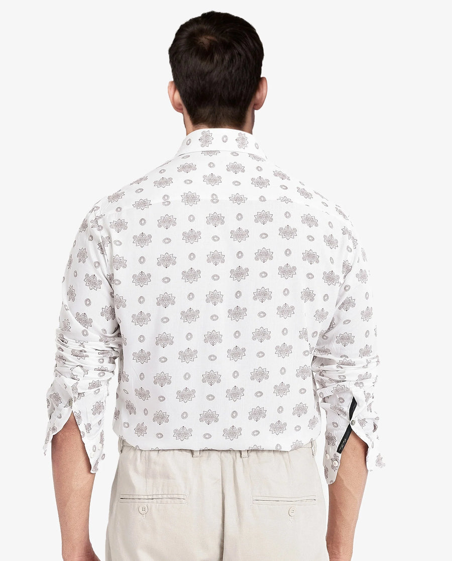Rare Rabbit Men's Beau White Viscose Floral Print Regular Fit Full Sleeve Collared Shirt