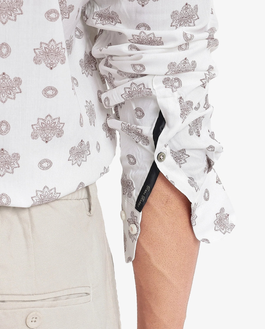 Rare Rabbit Men's Beau White Viscose Floral Print Regular Fit Full Sleeve Collared Shirt