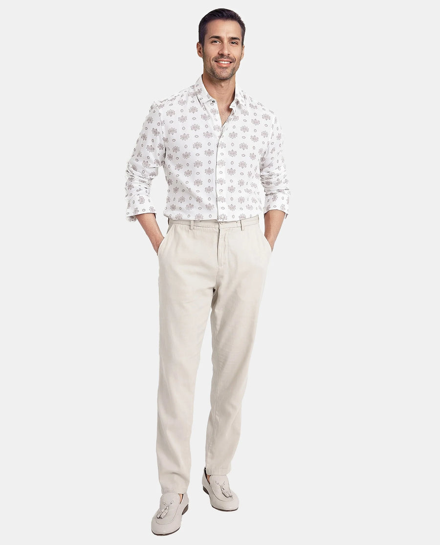Rare Rabbit Men's Beau White Viscose Floral Print Regular Fit Full Sleeve Collared Shirt