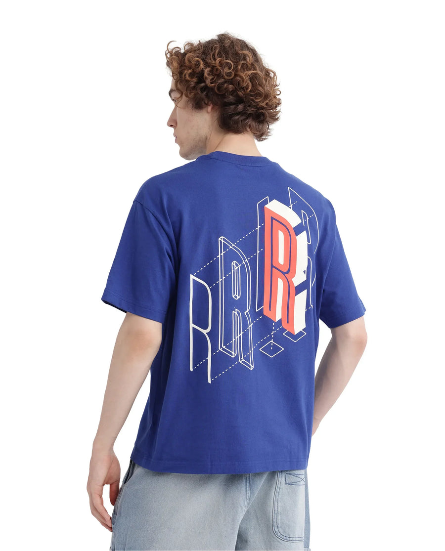 Rare Rabbit Men's Belet Blue Cotton Hd Print Oversized Fit Half Sleeve Crew Neck T-Shirt