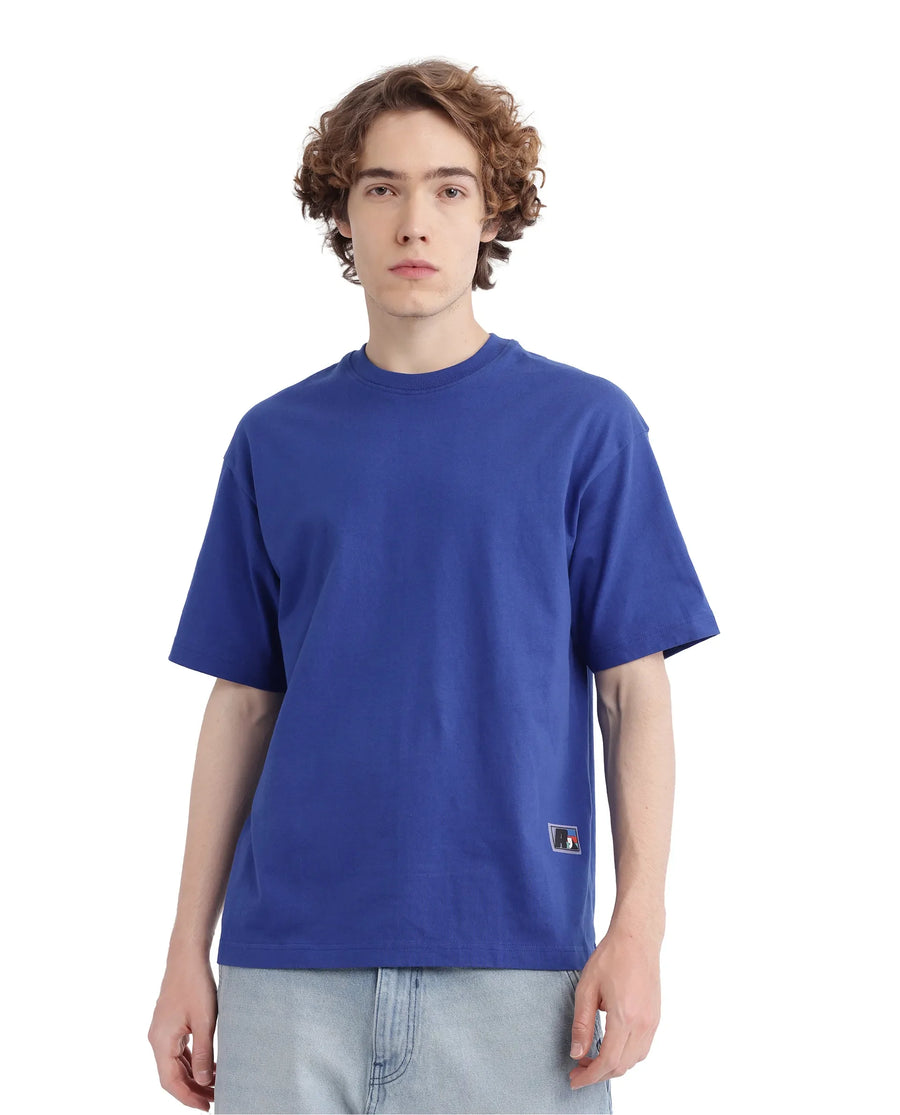 Rare Rabbit Men's Belet Blue Cotton Hd Print Oversized Fit Half Sleeve Crew Neck T-Shirt