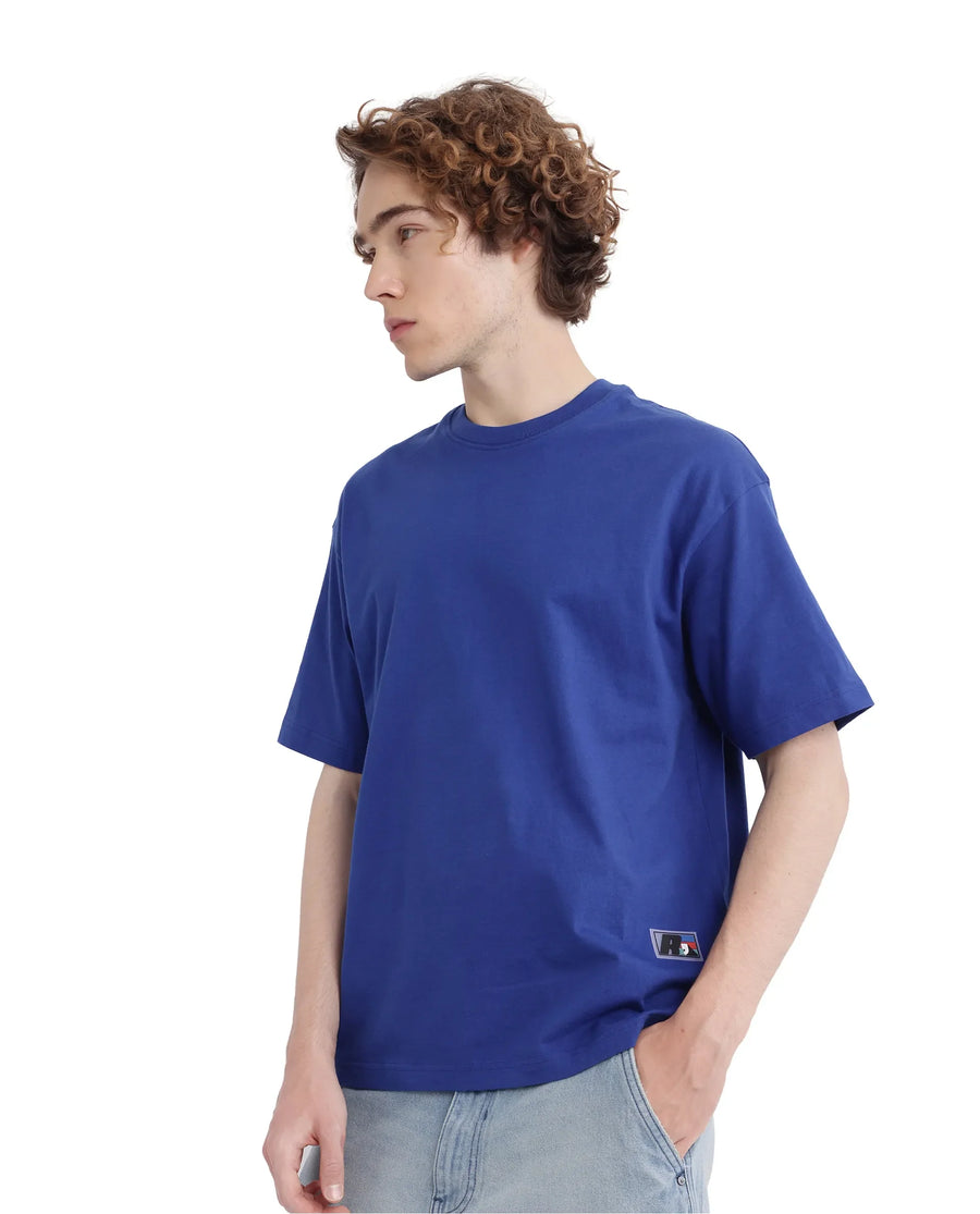 Rare Rabbit Men's Belet Blue Cotton Hd Print Oversized Fit Half Sleeve Crew Neck T-Shirt