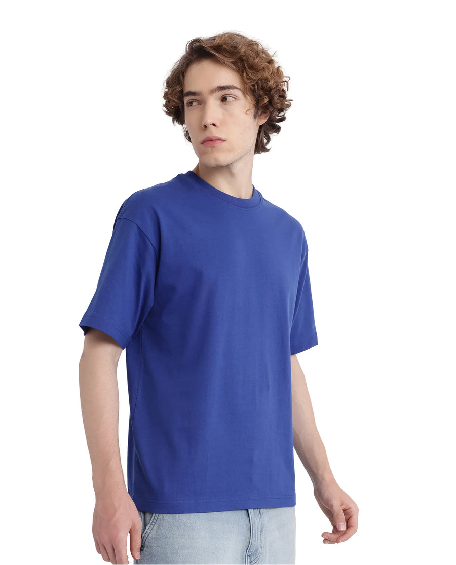 Rare Rabbit Men's Belet Blue Cotton Hd Print Oversized Fit Half Sleeve Crew Neck T-Shirt