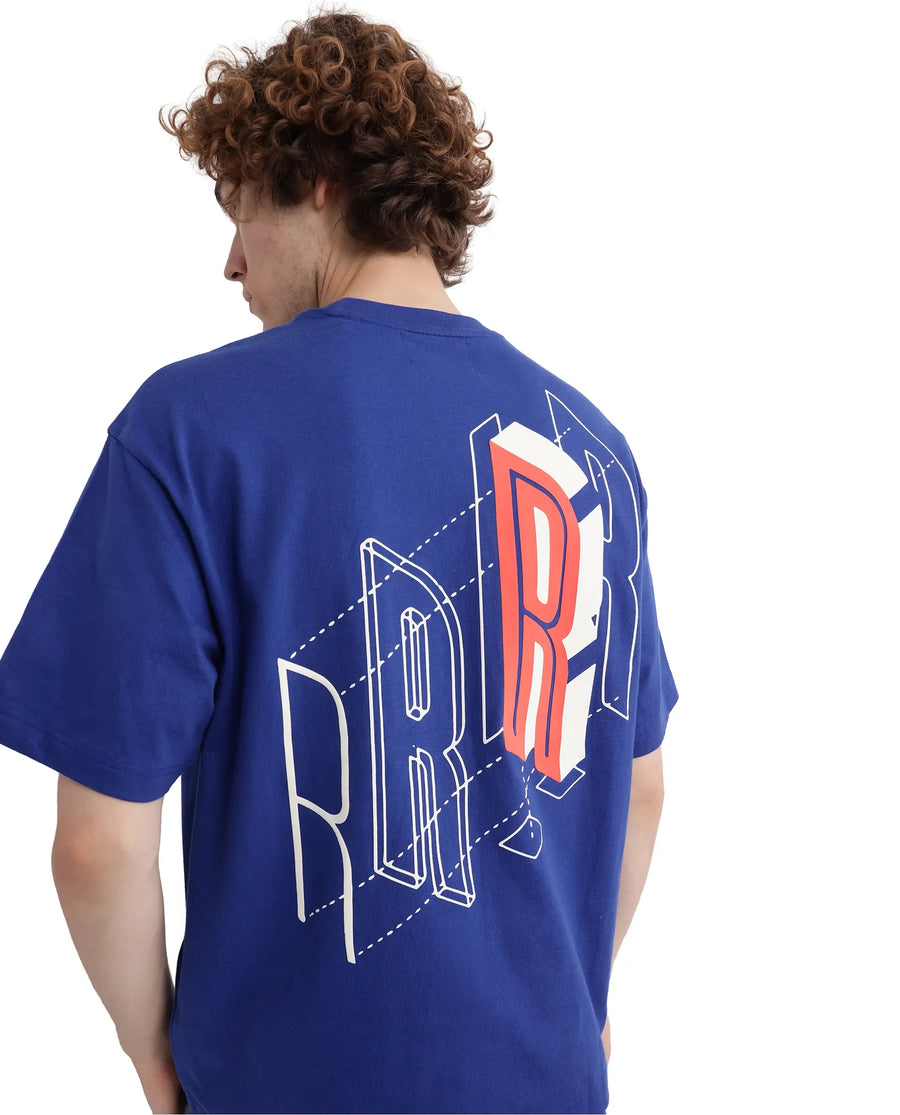 Rare Rabbit Men's Belet Blue Cotton Hd Print Oversized Fit Half Sleeve Crew Neck T-Shirt