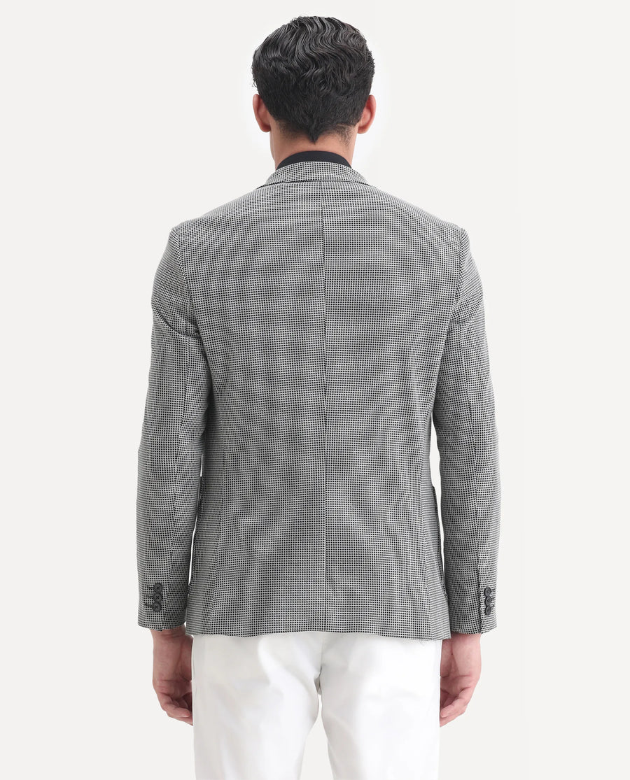 Rare Rabbit Men's Bellion Black Polyester Checked Print Tailored Fit Full Sleeve Lapel Neck Blazer