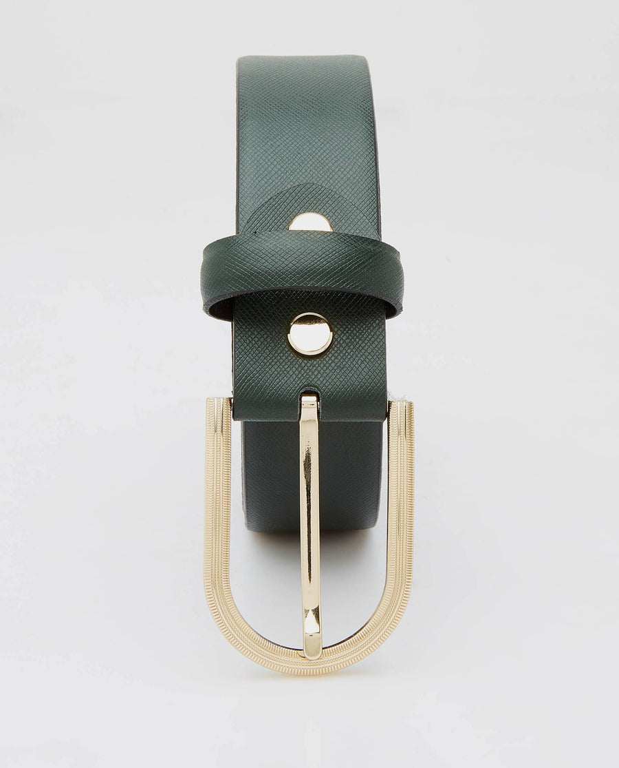 Rare Rabbit Men's Luxur Green Belts Leather Fabric