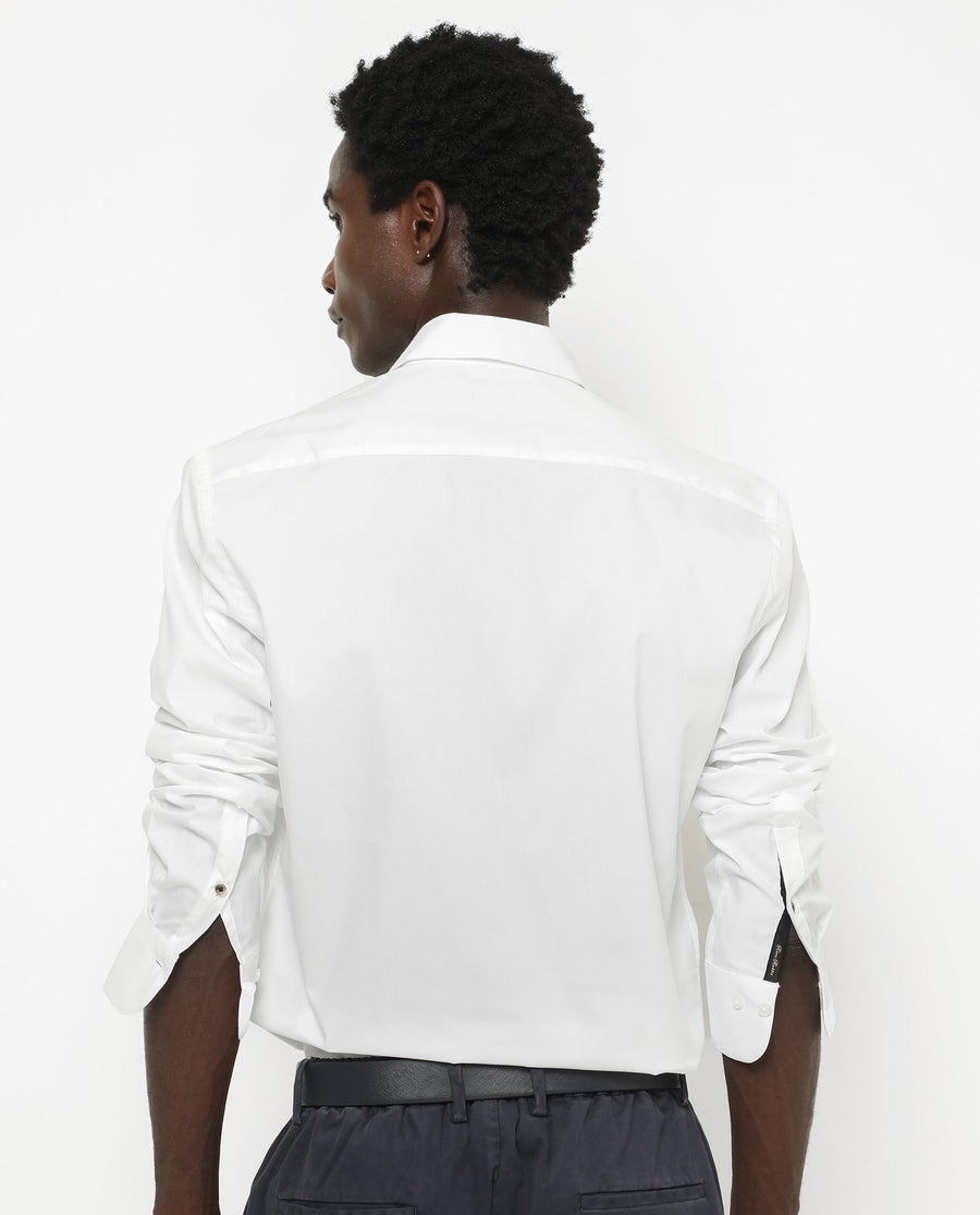Rare Rabbit Men's Benedict White Cotton Plain Regular Fit Full Sleeve Collared Shirt