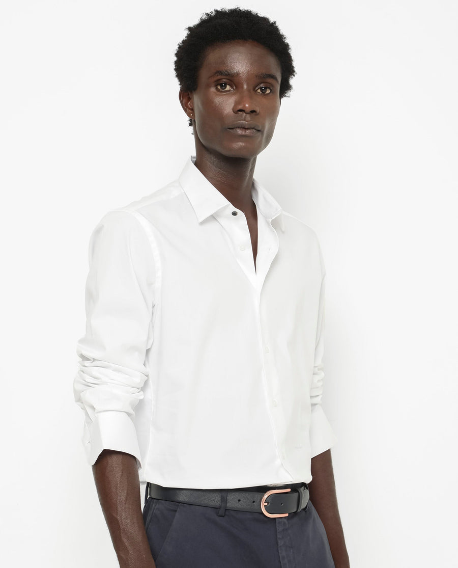 Rare Rabbit Men's Benedict White Cotton Plain Regular Fit Full Sleeve Collared Shirt