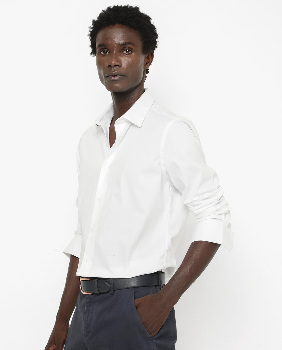 Rare Rabbit Men's Benedict White Cotton Plain Regular Fit Full Sleeve Collared Shirt