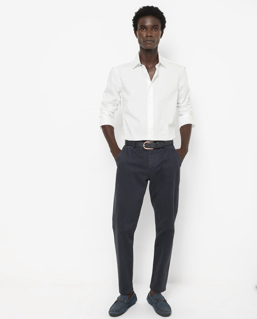 Rare Rabbit Men's Benedict White Cotton Plain Regular Fit Full Sleeve Collared Shirt