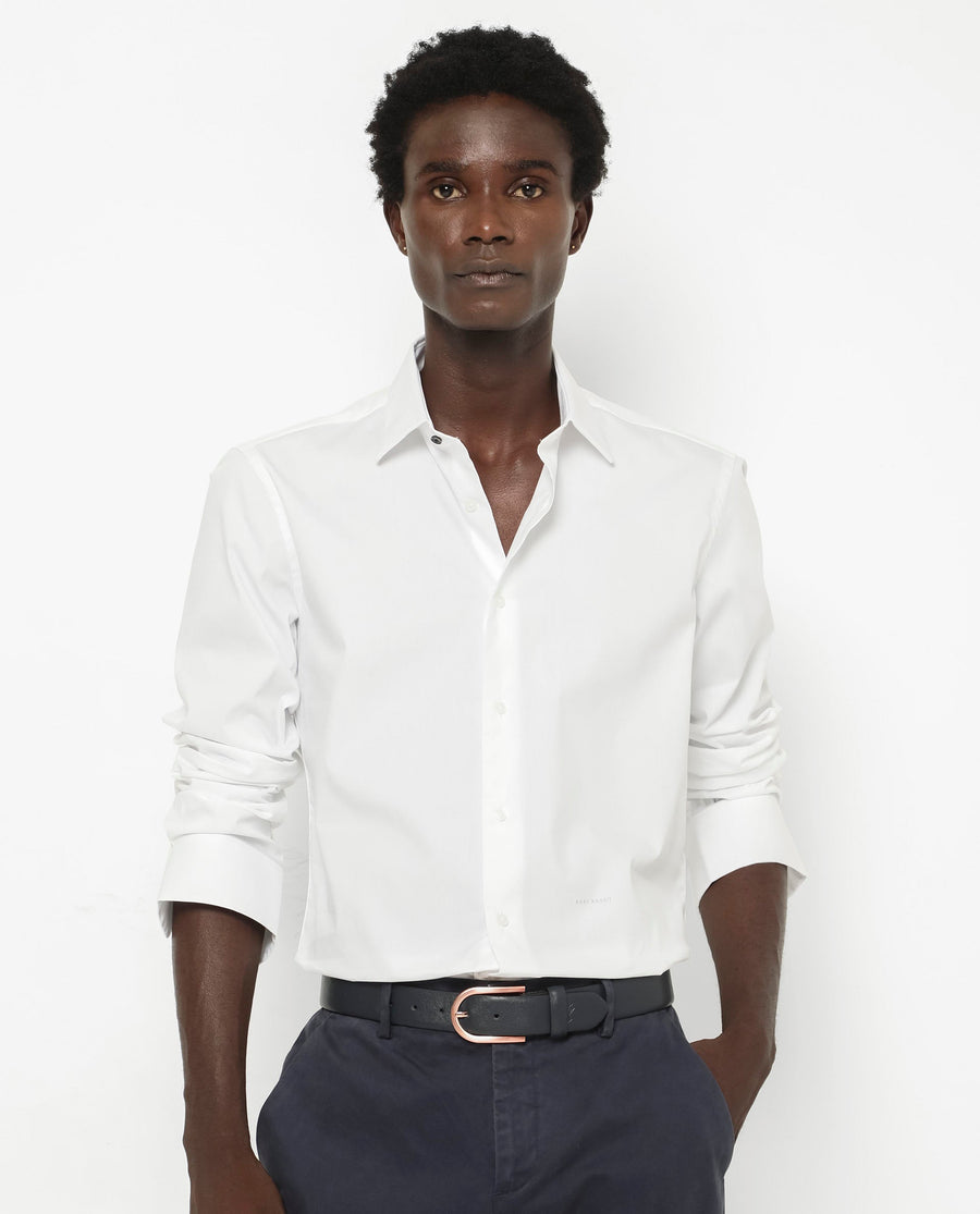 Rare Rabbit Men's Benedict White Cotton Plain Regular Fit Full Sleeve Collared Shirt