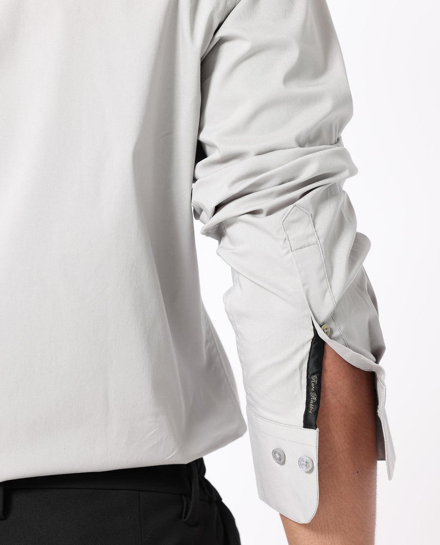 Rare Rabbit Men's Benedict Light Grey Cotton Plain Regular Fit Full Sleeve Collared Shirt