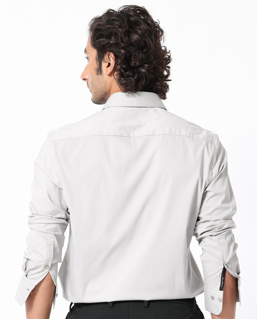 Rare Rabbit Men's Benedict Light Grey Cotton Plain Regular Fit Full Sleeve Collared Shirt