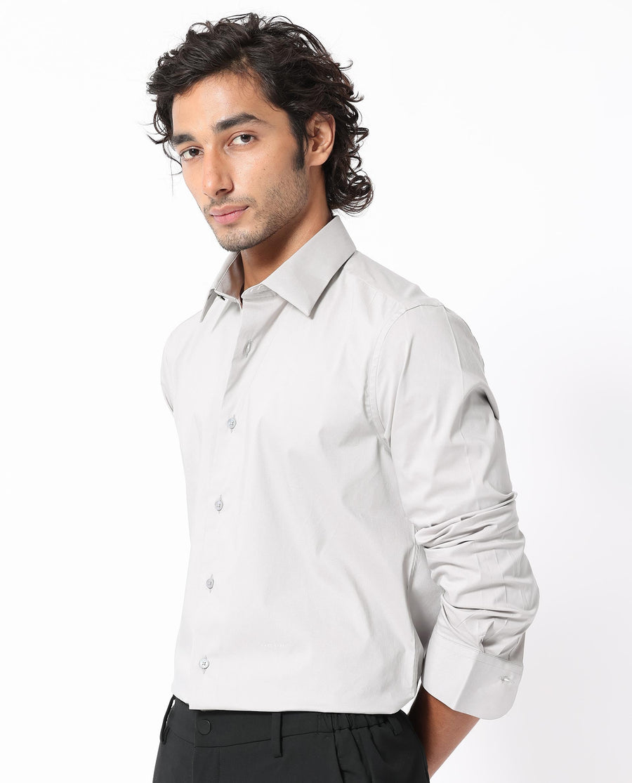 Rare Rabbit Men's Benedict Light Grey Cotton Plain Regular Fit Full Sleeve Collared Shirt