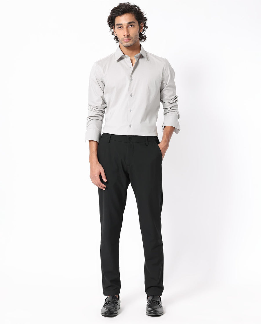 Rare Rabbit Men's Benedict Light Grey Cotton Plain Regular Fit Full Sleeve Collared Shirt