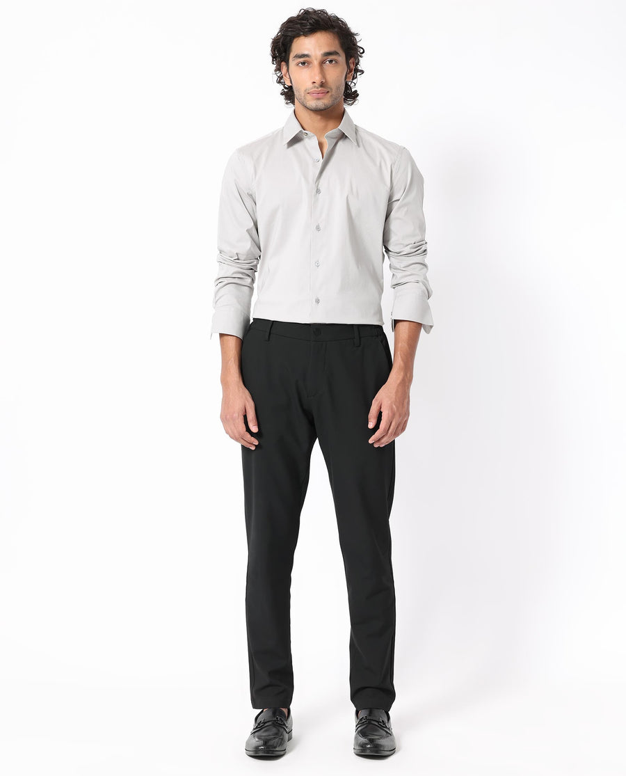 Rare Rabbit Men's Benedict Light Grey Cotton Plain Regular Fit Full Sleeve Collared Shirt