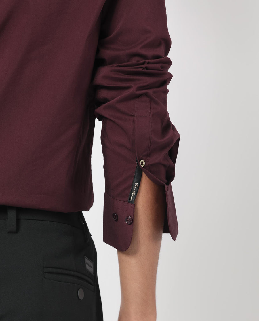 Rare Rabbit Men's Benedict Maroon Cotton Plain Regular Fit Full Sleeve Collared Shirt