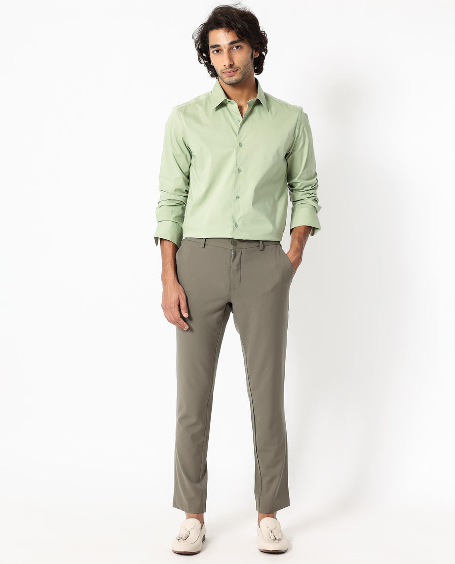 Rare Rabbit Men's Benedict Pastel Green Cotton Plain Regular Fit Full Sleeve Collared Shirt