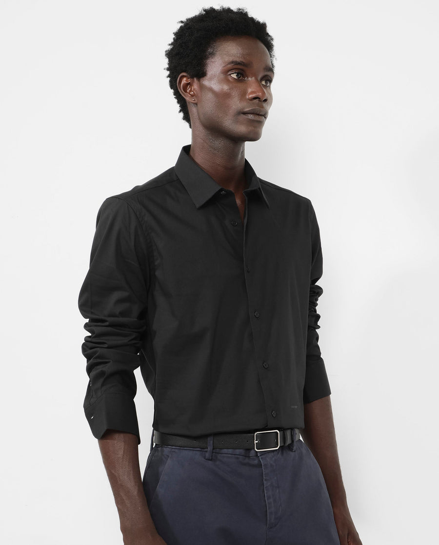 Rare Rabbit Men's Benedict Black Cotton Plain Regular Fit Full Sleeve Collared Shirt