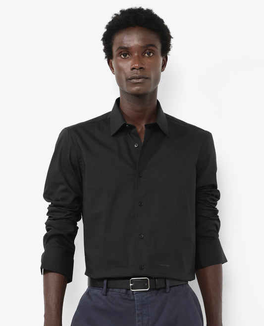 Rare Rabbit Men's Benedict Black Cotton Plain Regular Fit Full Sleeve Collared Shirt