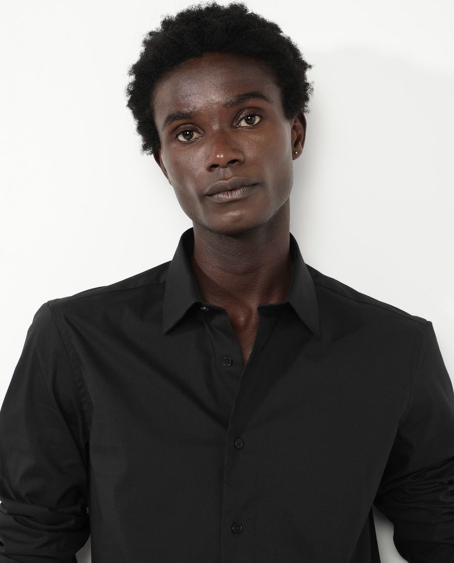 Rare Rabbit Men's Benedict Black Cotton Plain Regular Fit Full Sleeve Collared Shirt