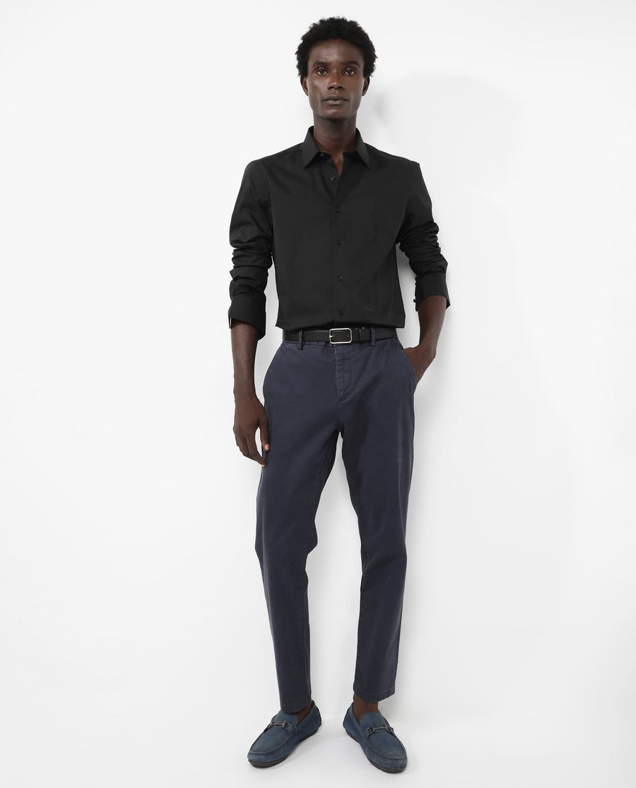 Rare Rabbit Men's Benedict Black Cotton Plain Regular Fit Full Sleeve Collared Shirt