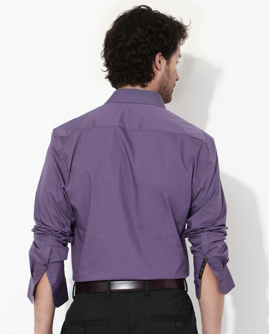 Rare Rabbit Men's Bendict Dusky Purple Cotton Plain Regular Fit Full Sleeve Collared Shirt