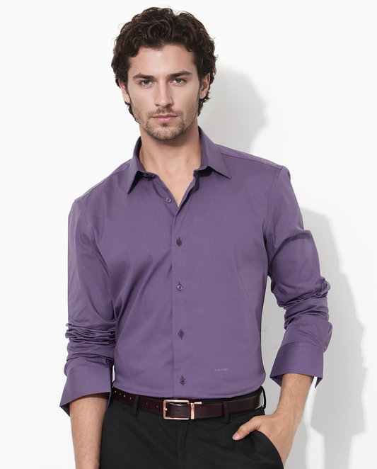 Rare Rabbit Men's Bendict Dusky Purple Cotton Plain Regular Fit Full Sleeve Collared Shirt