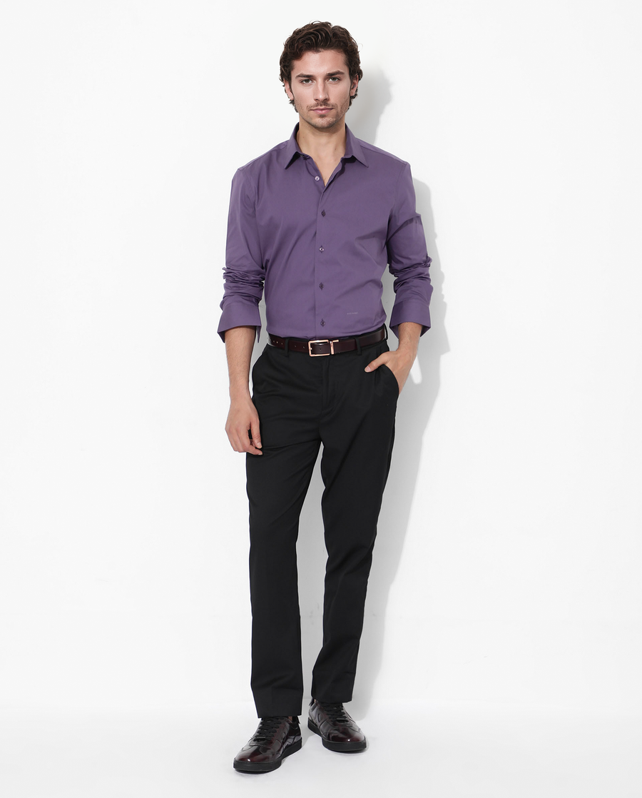 Rare Rabbit Men's Bendict Dusky Purple Cotton Plain Regular Fit Full Sleeve Collared Shirt