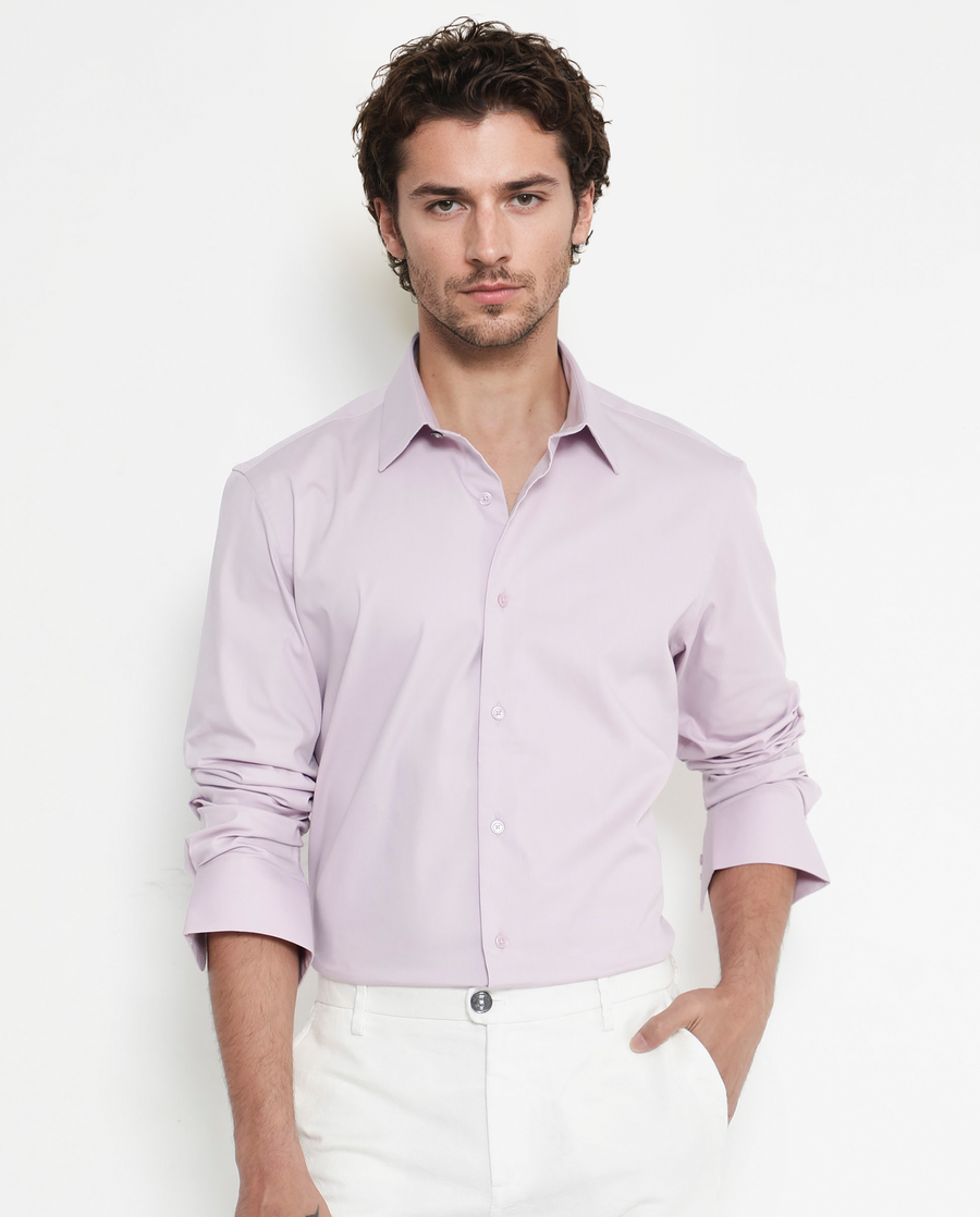 Rare Rabbit Men's Bendict Pastel Pink Cotton Plain Regular Fit Full Sleeve Collared Shirt