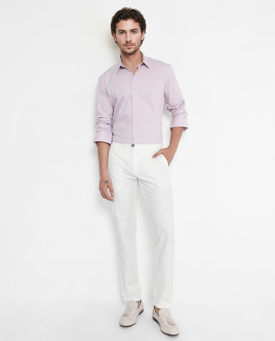 Rare Rabbit Men's Bendict Pastel Pink Cotton Plain Regular Fit Full Sleeve Collared Shirt