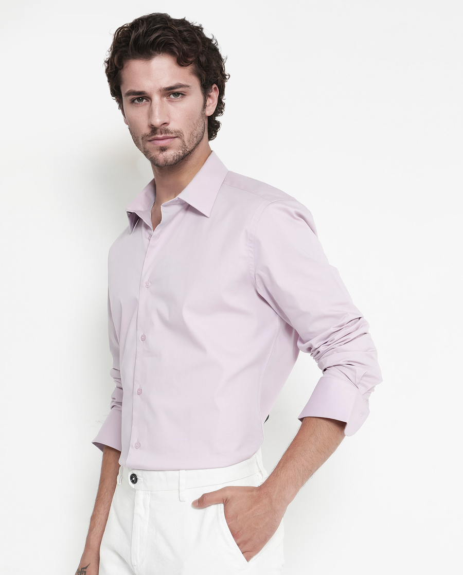 Rare Rabbit Men's Bendict Pastel Pink Cotton Plain Regular Fit Full Sleeve Collared Shirt