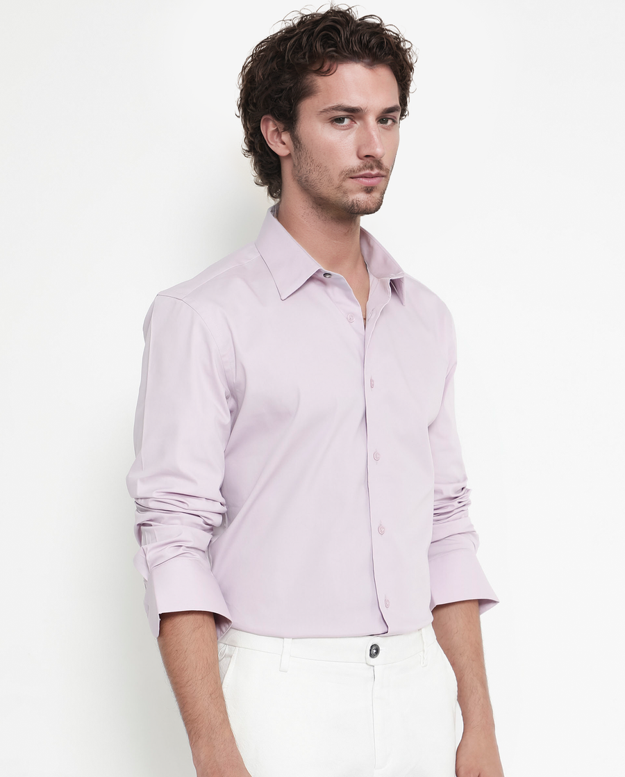 Rare Rabbit Men's Bendict Pastel Pink Cotton Plain Regular Fit Full Sleeve Collared Shirt
