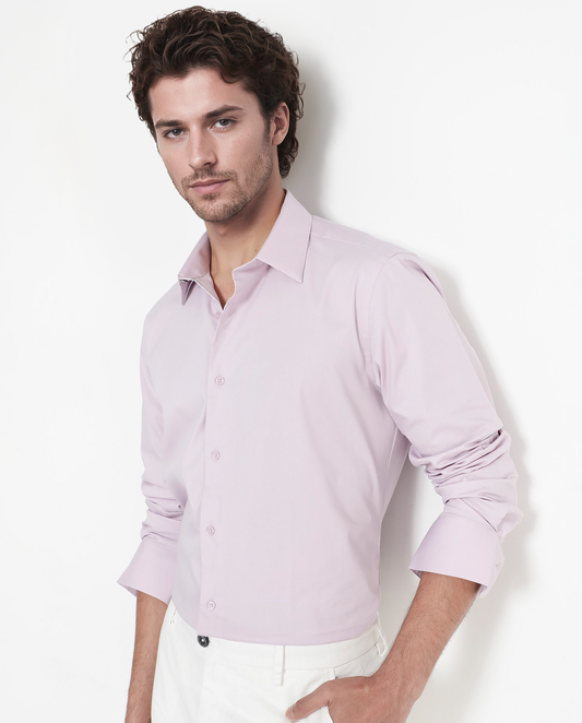 Rare Rabbit Men's Bendict Pastel Pink Cotton Plain Regular Fit Full Sleeve Collared Shirt