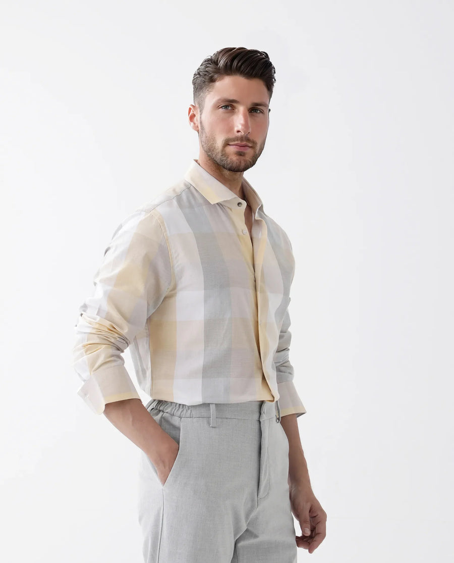 Rare Rabbit Men's Bene Multi Cotton Checked Print Regular Fit Full Sleeve Collared Shirt