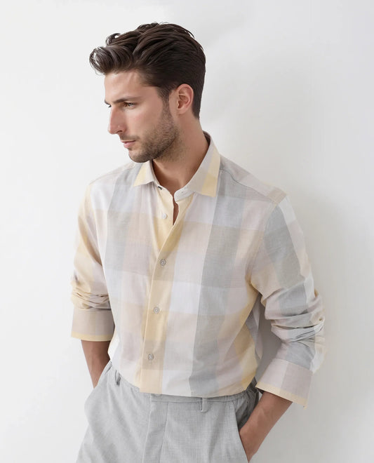 Rare Rabbit Men's Bene Multi Cotton Checked Print Regular Fit Full Sleeve Collared Shirt
