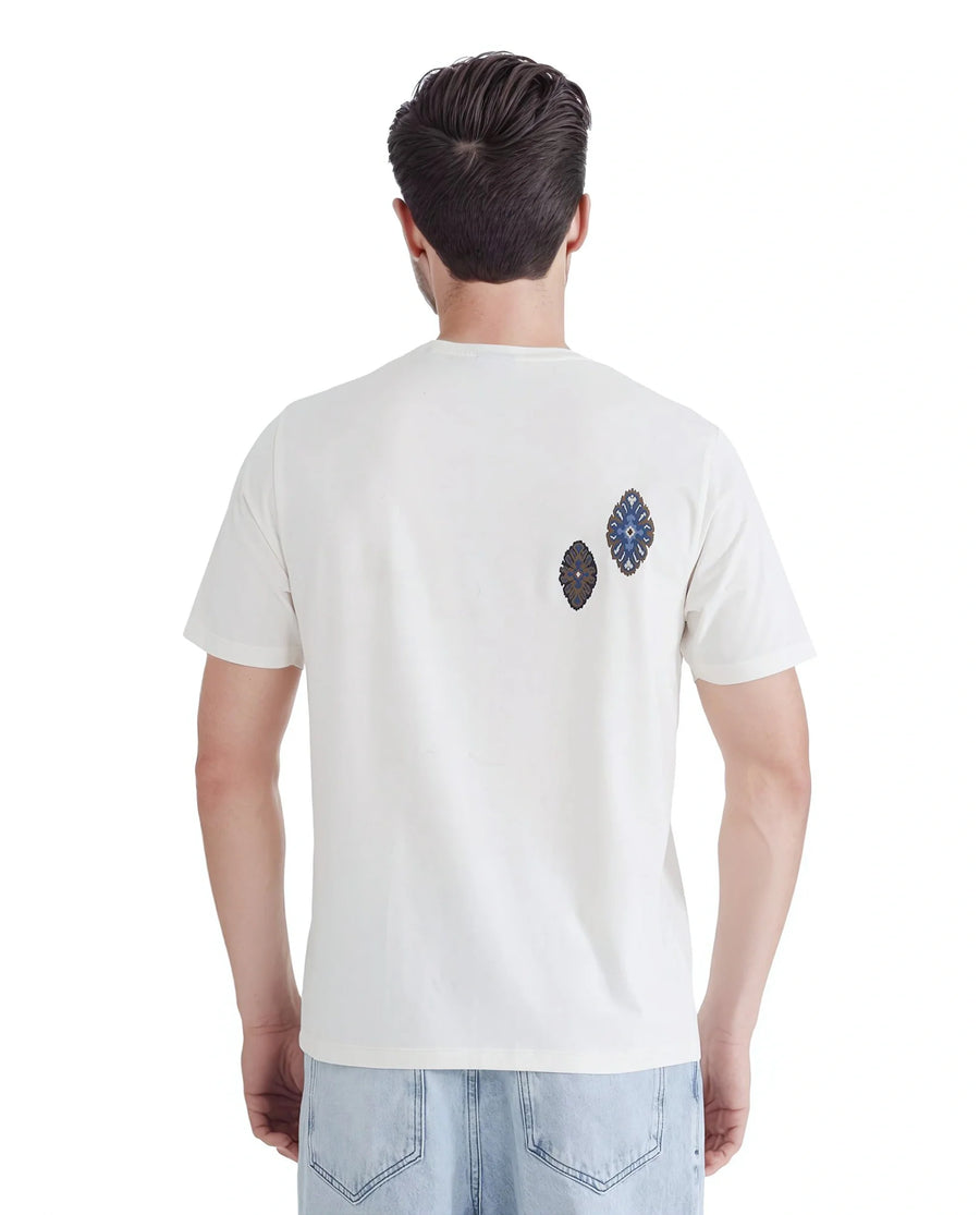 Rare Rabbit Men's Bent Off White Cotton Blend Graphic Print Regular Fit Half Sleeve Crew Neck T-Shirt