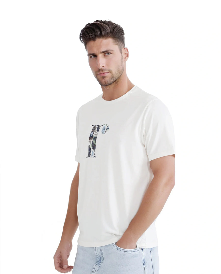 Rare Rabbit Men's Bent Off White Cotton Blend Graphic Print Regular Fit Half Sleeve Crew Neck T-Shirt