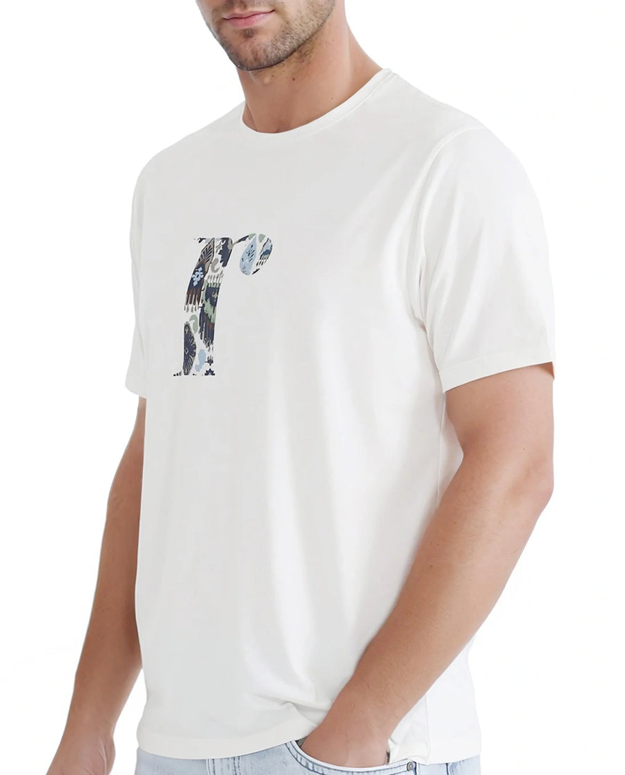 Rare Rabbit Men's Bent Off White Cotton Blend Graphic Print Regular Fit Half Sleeve Crew Neck T-Shirt