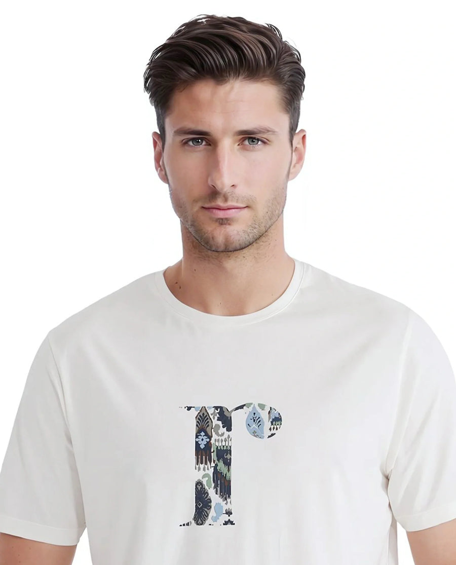 Rare Rabbit Men's Bent Off White Cotton Blend Graphic Print Regular Fit Half Sleeve Crew Neck T-Shirt