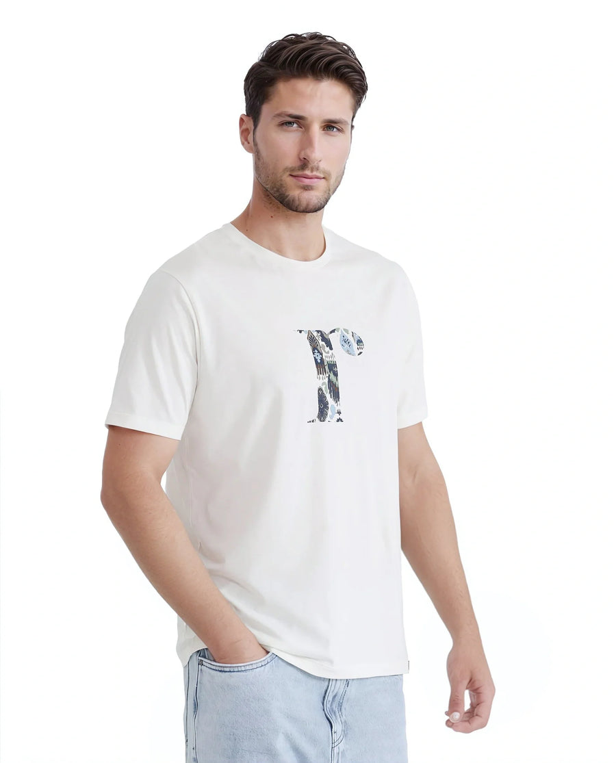 Rare Rabbit Men's Bent Off White Cotton Blend Graphic Print Regular Fit Half Sleeve Crew Neck T-Shirt